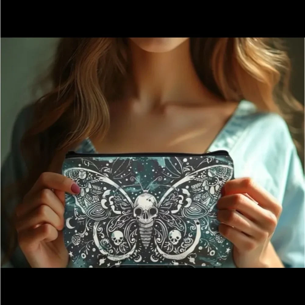New! Versatile Retro Skull Butterfly Lightweight Makeup Bag For Women